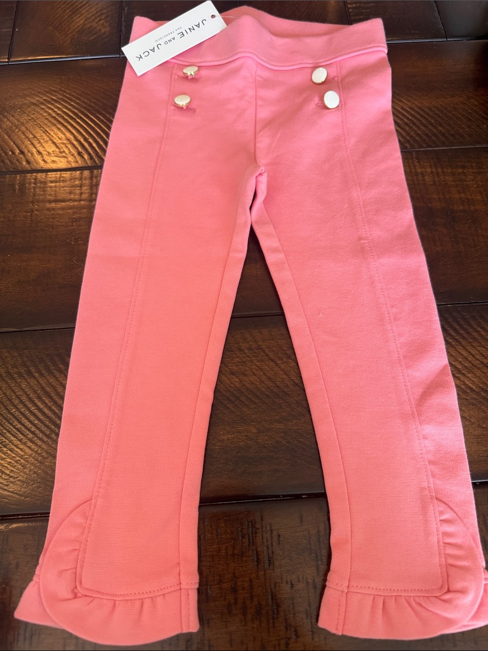 NWT Janie and Jack Pink Sailor Button Ruffle Leggings Pants | Toddler Girl 2T